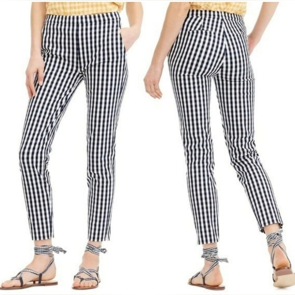 J. Crew Navy and White Gingham Cropped Pants